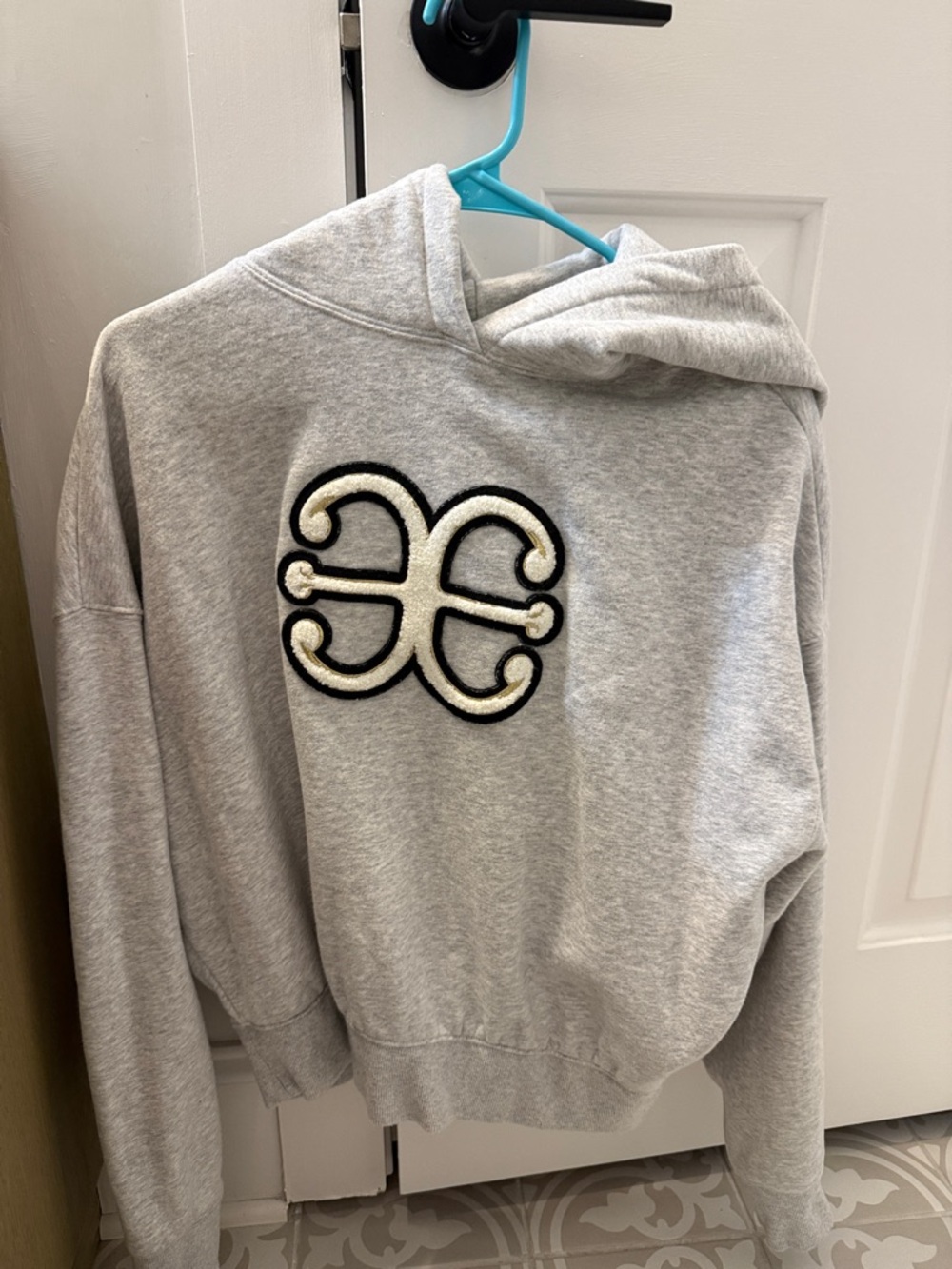 Express Gray Hoodie with Cream & Black Appliqué